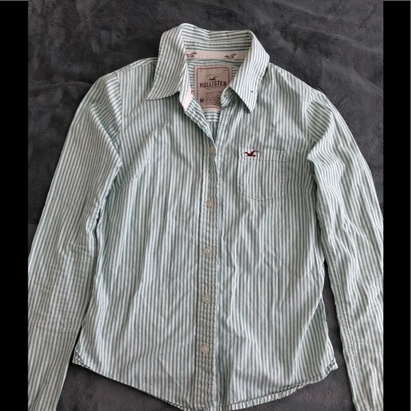 Green and White Stripped Hollister Button Up Shirt - Picture 1 of 1